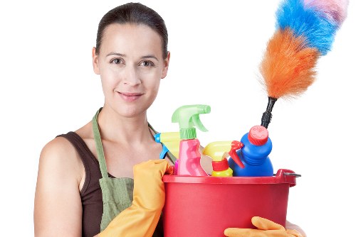 Domestic cleaner working in a Camden kitchen and living area