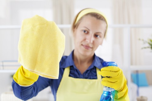 Office cleaners working in a Camden office reception area
