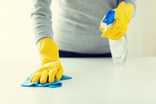 Local cleaning team preparing a flat cleaning job in Camden with supplies